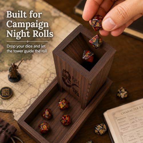 Personalized Wooden Dice Tower with Tray – Custom Engraved DND Dice Tower, Handcrafted Oak & Walnut RPG Accessory, Dungeon Master Gift, Tabletop Gaming Dice Roller