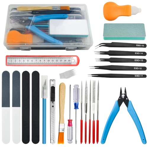 28Pcs Modeler Basic Tools Craft Set Compatible with Gundam Model Tools Kit with Plastic Box Hobby Model Assemble Building Repairing and Fixing DIY Craft Kit