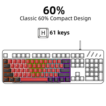 Snpurdiri 60% Wired Mechanical Keyboard (Black-Red, Red Switches) | Mini Gaming Keyboard with 61 Keys for PC, Windows XP, Win 7, Win 10 - color: Black Red/Red Switch