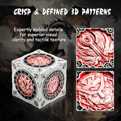 DNDND Unique 7-in-1 Spinner Dice Cube for Dungeons and Dragons DND – Chimera, Mind Flayer Themed D&D Collector's Set for TTRPG Players and Dungeon Masters (Silver with Red) - color: Silver Red