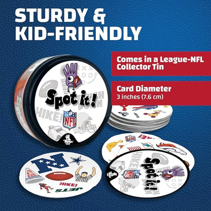 Spot It! NFL Edition Card Game – Fast-Paced Matching Game Featuring Official NFL Team Logos & Football Symbols – 55 Cards with 5 Mini Games – Family Party & Travel Game for Kids & Adults - style: League