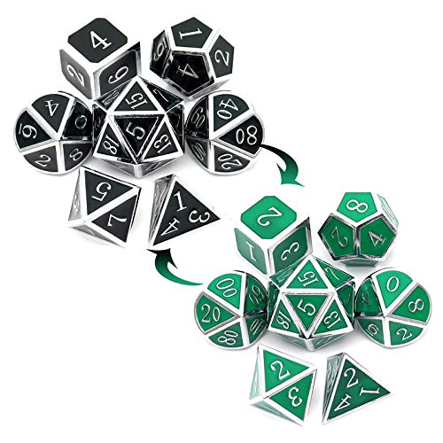 Haxtec Color Changing Metal DND Dice Set Silver Black Green Color Shifting D&D Dice with Leather Dice Bag Compatible with Dungeons and Dragons TTRPG DND Gift - color: Silver Black Green