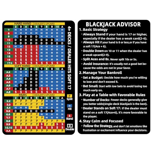 Gimao Metal Thick Blackjack Strategy Card with Leather Sleeve, Stainless Steel Basic Strategy Blackjack Card Wallet Size Book Allowed at Blackjack Table in The Casino 4+ Decks Hit Soft 17 - color: 1pcs
