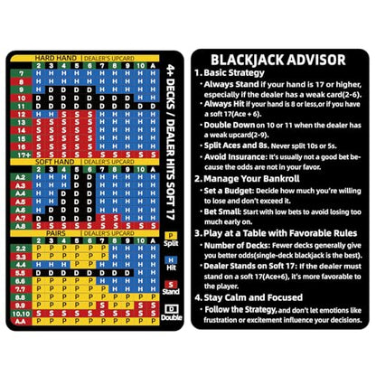 Gimao Metal Thick Blackjack Strategy Card with Leather Sleeve, Stainless Steel Basic Strategy Blackjack Card Wallet Size Book Allowed at Blackjack Table in The Casino 4+ Decks Hit Soft 17 - color: 1pcs