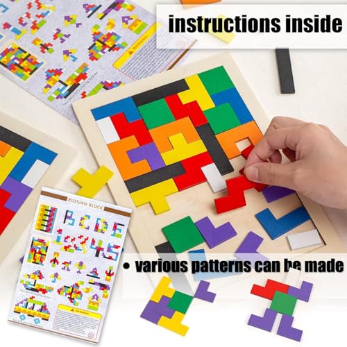 3 Otters Wooden Tangram Puzzle, 2-Pack Russian Blocks Brain Teaser | 3D Russian Blocks Intelligence Toy, STEM Montessori Educational Gift for Kids, Homeschool, Classroom, and Screenless Play