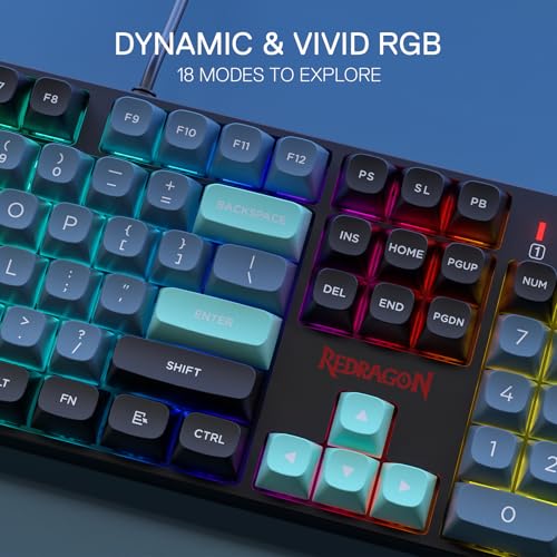 Redragon K582 SE Wired RGB Mechanical Gaming Keyboard, 104-Key, PBT Keycaps | 16.8M Color Immersive eSports Lighting Vibe, Quiet Keystrokes w/ Sound-Absorbing Foam, N-Key Rollover, Customize Software - color: Dark Jade