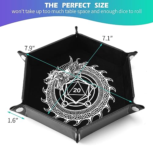 2 Pcs Portable Folding Dice Rolling Tray Set for RPG DND Table Games - PU Leather and Velvet Holder Storage Box - Dragon and Phoenix - color: Dragon and Phoenix