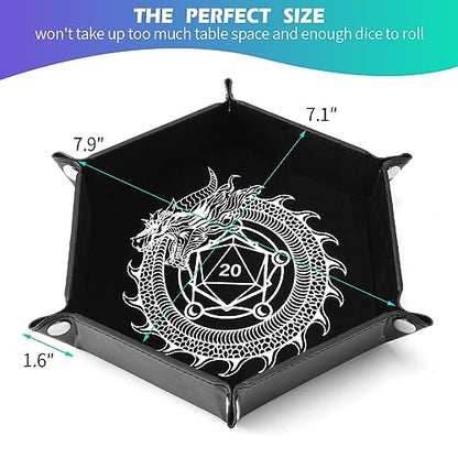 2 Pcs Portable Folding Dice Rolling Tray Set for RPG DND Table Games - PU Leather and Velvet Holder Storage Box - Dragon and Phoenix - color: Dragon and Phoenix