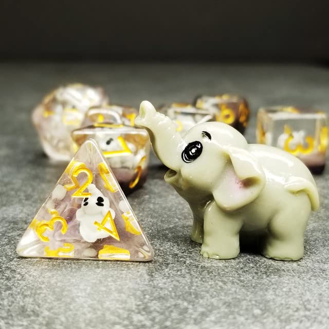 Sage's Portal Animal Familiars Resin DND Dice Set Polyhedral Dice Set for Dungeons and Dragons RPG Pathfinder Tabletop TTRPG (Elephant) - color: Baby Elephant, style: Dice Set Only