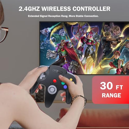 KIWITATA Wireless N64 Controller for Switch Games, 2.4GHZ Wireless N64 Remote Game Pad Joystick Controller Compatible with N64 Console, Switch/Switch Lite/Switch OLED, MAC, PC Windows 7,8,10,11 Black - color: black