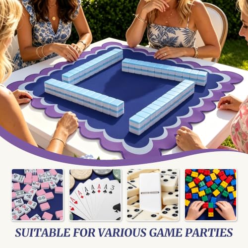 Mahjong Mat for Table 31.25"x31.25" - Anti-Slip American Mahjong Mat with Carrying Bag, Dice & Wind Indicator, Noise-Reducing Table Cover for Mahjong Poker Board Games, Blue - color: Blue