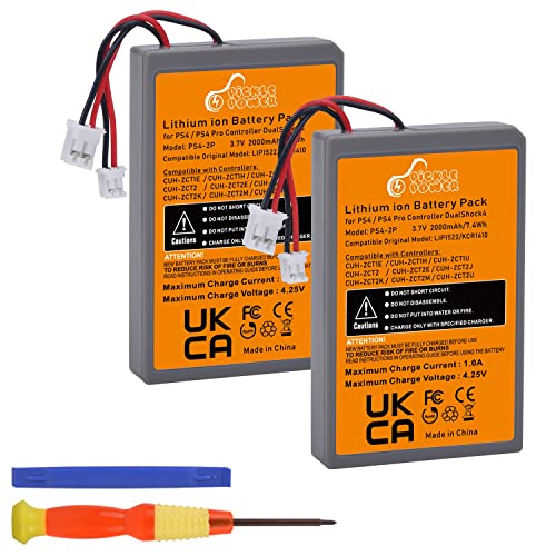 Pickle Power 2 Pack 2000mAh PS4 Controller Battery Replacement for Sony PS4/PS4 Pro/PS4 Slim PlayStation 4 Dualshock 4 Controller CUH-ZCT1E CUH-ZCT1H CUH-ZCT1U CUH-ZCT2 CUH-ZCT2U