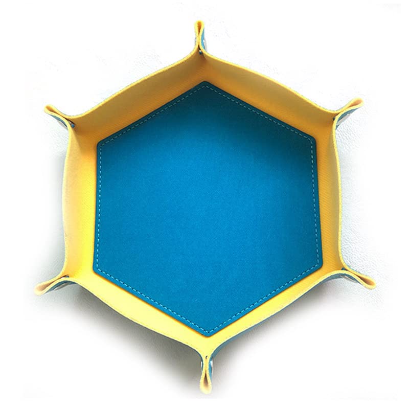 Bescon Hexagon Folding PU Leather and Velvet Dice Tray, Portable Dice Holder for DND, RPG, MTG Dice Gaming D&D and Other Table Games, Blue&Yellow - color: Blue&yellow