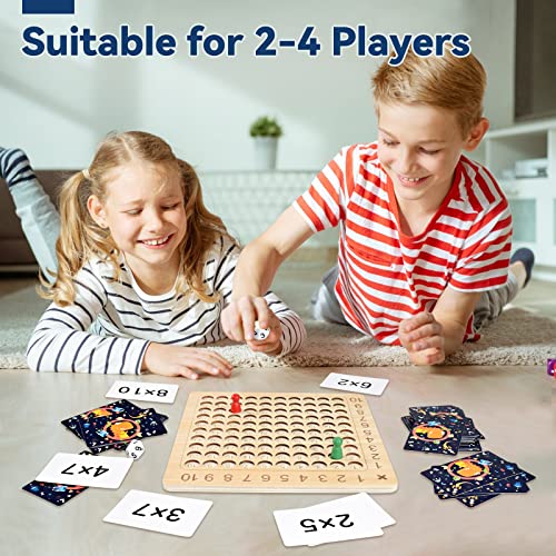 BAKAM Wooden Multiplication Board Math Game for Kids 8-12, Math Manipulatives Set with 100PCS Flash Cards for Kids 6-8 Years Old, Montessori Counting Toy Preschool Learning