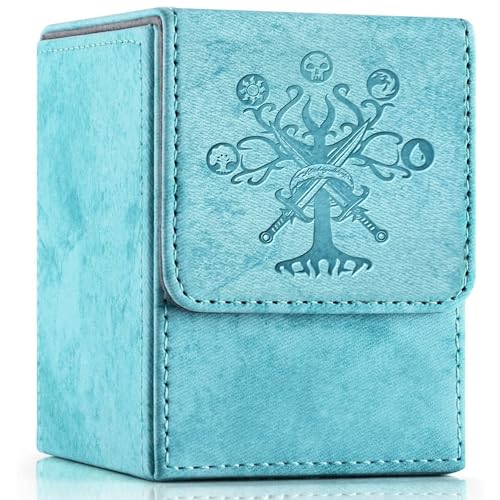 PROMAXIBINDER MTG Card Deck Box, Commander Deck Box Fits 100+ Single Sleeved Cards, Storage for TCG/MTG Crads, PU Leather Strong Magenet (Sky Blue, Tree) - color: A-Navy Tree, size: 100+