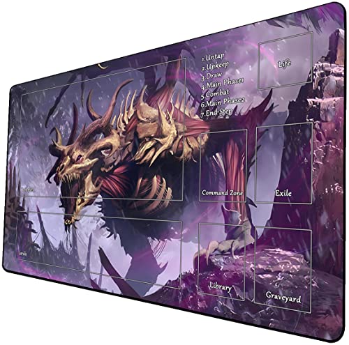 MTG Playmat, Game Play Mat for MTG TCG 24 x 14 inches Trading Card Inked Game Playmats with Storage Bag Smooth Rubber Surface Battle - color: Zombie Dragon With Zones1