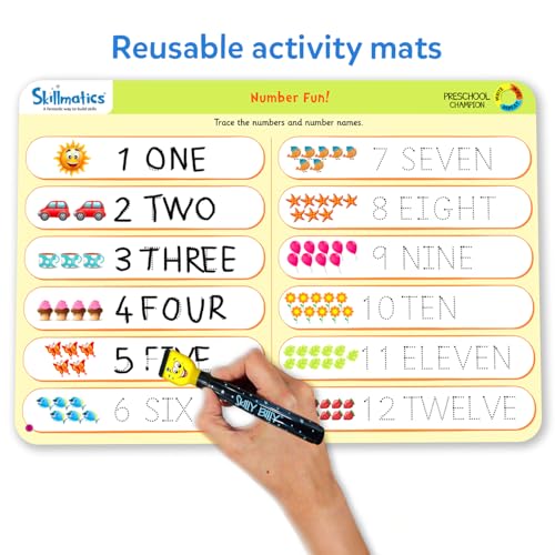 Skillmatics Educational Game : Preschool Champion | Reusable Activity Mats with 2 Dry Erase Markers | Gifts & Preschool Learning for Ages 3-6 | Write and Wipe Boards with 2 Dry Erase Markers, Learning & Travel Toy, Screen-Free, Gift for Kids Ages 3, 4, 5,