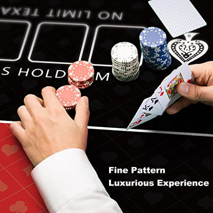 YUZPKRSI 70 x 35 Inch Poker Mat, 8 Players Texas Hold'em Poker Rubber Mat Poker Topper for Tables, Folding Portable Poker Table Top Layout w/Carrying Bag for Poker Games, Blackjack, Casino - color: 70 X 35 Inch-rectangular Red