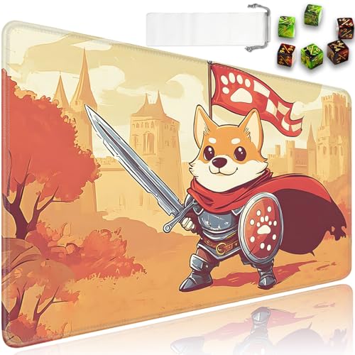 for MTG Game Playmat - 24 x 14 inches with Dices and Storage Bags, Non-Slip Base for TCG and Board Game Card Mats, Trading Card Games Mat, Cute Corgi Warrior Pattern Collectible Card Playmats - color: Jv-playmat-p7-1-g181