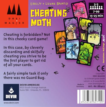 Devir - Cheating Moth Card Game – Funny Party Game of Bluffing, Cheating & Fast Reactions, Family Card Game, Ages 7+, 3–5 Players, 30 Playtime - color: Cheating Moth