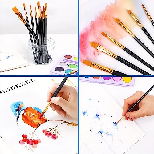 AROIC Acrylic Paint Brush Set, 2 Packs / 20 pcs Nylon Hair Brushes for All Purpose Oil Watercolor Painting Artist Professional Kits (Black) - size: 20pcs