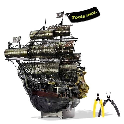 Piececool 3D Metal Puzzles for Adults, The Queen Anne's Revenge Pirate Ship Model Kits with DIY Tools Set, Metal Models Building Craft Kits, Creative Gifts Home Decor. - color: Queen Anne's Revenge with Tool