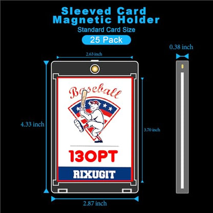 25-Pack 130pt Sleeved Card Magnetic Holders | Larger Inner Dimension 2.63"x3.7", First Insert Card into Soft Card Sleeve, Then Place into Card Holder for Double Protection - size: 25ct 130PT Sleeved Card Holder