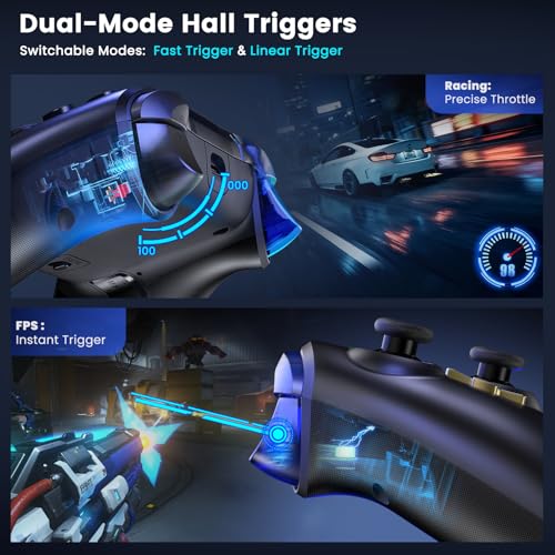 Wireless PC Gaming Controller - Hall Effect Joystick - No Drift, 2.4G & Wired 1000Hz Polling Rate, Remappable Buttons, Turbo & Vibration, Bluetooth Gamepad for PC/Switch/iOS/Android with Charging Dock - color: Black