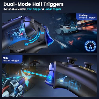 Wireless PC Gaming Controller - Hall Effect Joystick - No Drift, 2.4G & Wired 1000Hz Polling Rate, Remappable Buttons, Turbo & Vibration, Bluetooth Gamepad for PC/Switch/iOS/Android with Charging Dock - color: Black