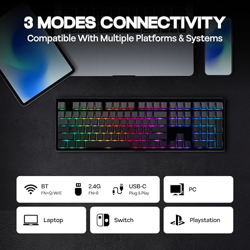 MechLands EPOMAKER TH108 Full Size Mechanical Keyboard, Wireless Gaming Keyboard, 8000mAh Battery, Creamy Gasket, 108 Keys, Hot Swap, Custom Driver, RGB Backlights (Black, Creamy Jade Switch) - color: Black, size: Creamy Jade Switch