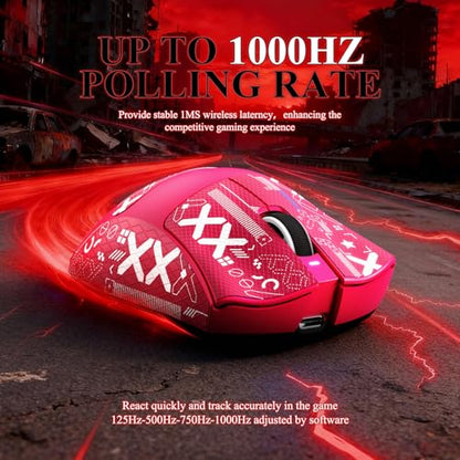 MAMBASNAKE Attack Shark V3 PRO 62g Superlight Wireless Gaming Mouse,RGB Charging Dock,BK52820 Tri-Mode BT/2.4G Wireless/Wired Mouse with Grip Tape,25000DPI,5 Programmable Buttons for Pc/Mac,Red PRO - color: Berry Red&Stickers
