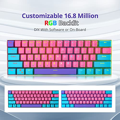 Fogruaden 60% Mechanical Keyboard, 61 Keys Gaming Keyboard, RGB Backlit, Ultra-Compact 60 Percent Wired Keyboard for Win/Mac PC Gamer, Easy to Carry on Trip (Pink, Red Switch) - color: Pink/ Red switch