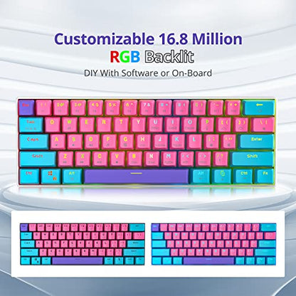 Fogruaden 60% Mechanical Keyboard, 61 Keys Gaming Keyboard, RGB Backlit, Ultra-Compact 60 Percent Wired Keyboard for Win/Mac PC Gamer, Easy to Carry on Trip (Pink, Red Switch) - color: Pink/ Red switch