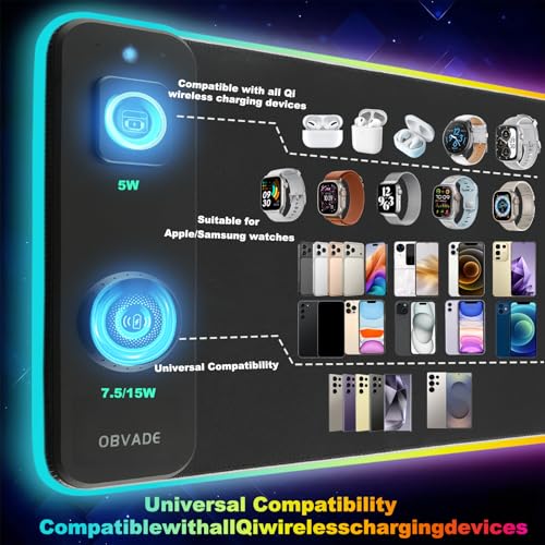 Gaming RGB Mouse Pad Wireless Charging XXL Desk Mat for Keyboard 15w Fast Charger 11 Led Light Modes Non-Slip Large Office Desk Pads on Top of Desks