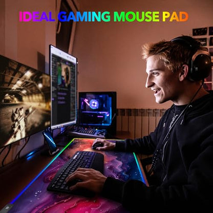 AIMSA Extra Large RGB Gaming Mouse Pad with 14 Light Modes, Extended LED Mouse Pad, Anti-Slip Rubber Base, Computer Keyboard Mousepad Mat, Abstract Purple Marble - color: Abstract Purple Marble