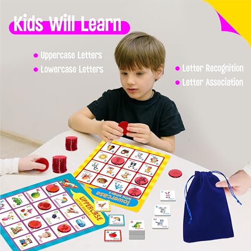 SpriteGru Alphabet Bingo Game, Uppercase/Lowercase/First Words Bingo Educational ABC Letter Learning Board Game for Kindergarten and Preschool Kids Aged 4+, Perfect for Classroom & At Home - style: Alphabet Bingo Game