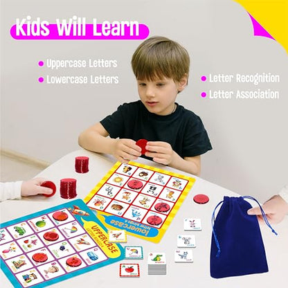 SpriteGru Alphabet Bingo Game, Uppercase/Lowercase/First Words Bingo Educational ABC Letter Learning Board Game for Kindergarten and Preschool Kids Aged 4+, Perfect for Classroom & At Home - style: Alphabet Bingo Game