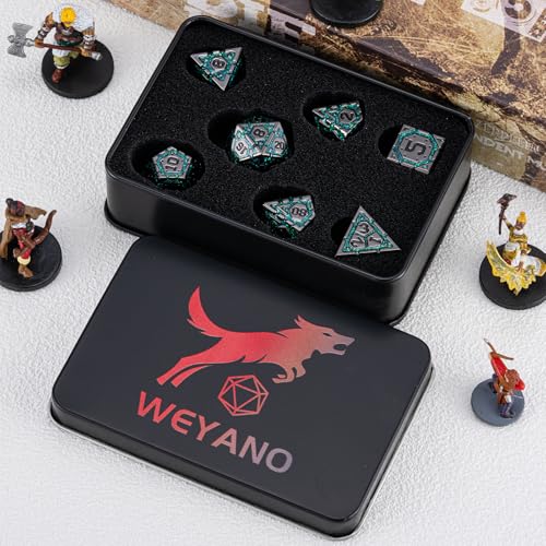 DND Metal Dice Set, Polyhedral Dice Set for RPG D&D Dice with Cracks Dungeons and Dragons Dice Set for RPG TTRPG D&D Die with Gift Case(Black Nickel Dark Green) - color: Black Nickel Dark Green