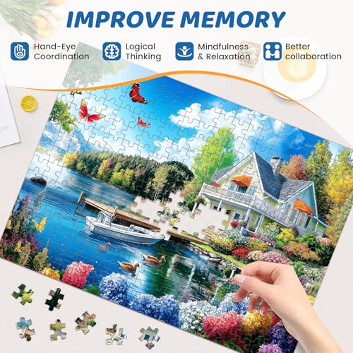 300 Pieces Puzzles for Adults | Lake House Jigsaw Puzzles | Large 300 Piece Puzzle for Children Adults Seniors | Sturdy,Safe | Engaging & Educational Toys Great Gift for Boys Girls 20.5 x 15 in - style: Lakeside Lodge