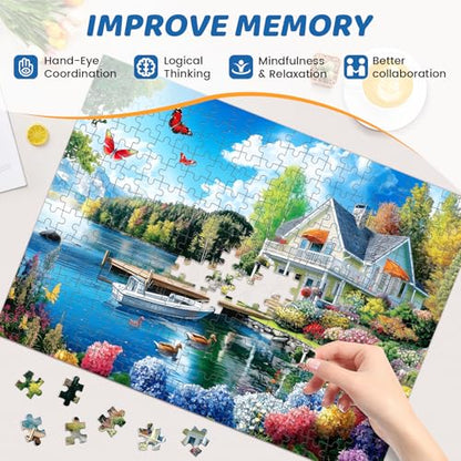 300 Pieces Puzzles for Adults | Lake House Jigsaw Puzzles | Large 300 Piece Puzzle for Children Adults Seniors | Sturdy,Safe | Engaging & Educational Toys Great Gift for Boys Girls 20.5 x 15 in - style: Lakeside Lodge