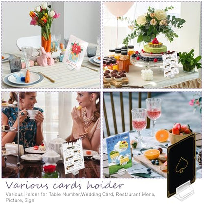 72 Pcs Plastic Game Card Stands Holders Table Number Clear Acrylic Business Cards Holder DIY for Display Paper Piece Pictures Clip Price Board Photos Memos Menus Labels Stand