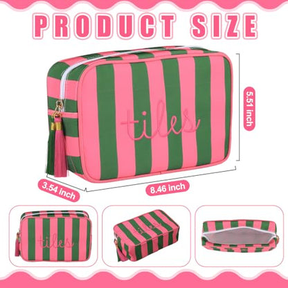 Sanwuta 1 Pcs Mahjong Tile Bag with Zipper,Rose, Green,Striped | Embroidered Mahjong Case for 166 American Mahjong Tiles (1.2") Portable Bags for Board Game Party Gathering Travel - color: Pink, Green, style: Classic