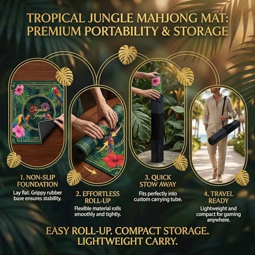 Mahjong Mat for Table - 32.3 Inch Waterproof & Non-Slip PU Velvet Surface, Lightweight No Crease No Odor Design for Noise Reduction,Includes Printed Rules (Jungle) - color: Jupical