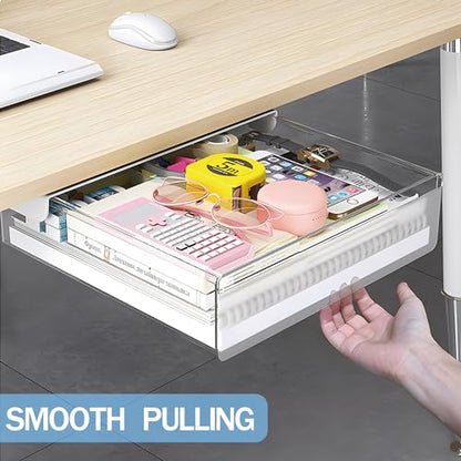 SVNNELP Large Under Desk Table Drawer Storage Organizer A4,Desk Accessories & Workspace Organizers,Hidden Self-Adhesive Under Table Pencil Tray Drawer for Office(Clear White)