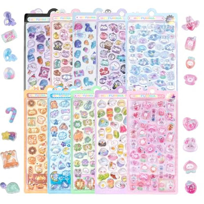 3D Cute Mini Puffy Stickers,10 Sheets 500+Kawaii Air Decorative Stickers HEYFUMMAI for Phone Case Or DIY Planners Notebooks Scrapbooks Handbooks Decoration ﻿ - style: 10PCS Stickers
