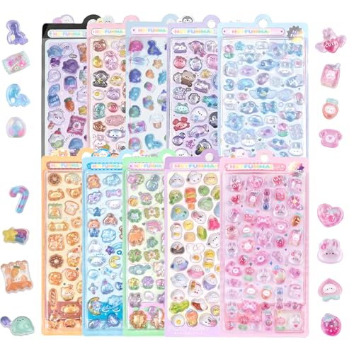 3D Cute Mini Puffy Stickers,10 Sheets 500+Kawaii Air Decorative Stickers HEYFUMMAI for Phone Case Or DIY Planners Notebooks Scrapbooks Handbooks Decoration ﻿ - style: 10PCS Stickers