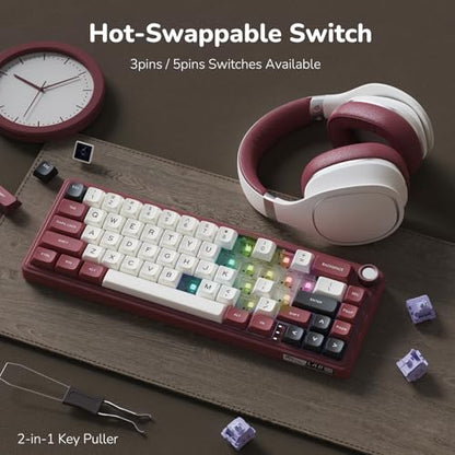 RK ROYAL KLUDGE R65 Wired Mechanical Keyboard with Volume Knob, 60% Percent RGB Backlit Gaming Keyboard Gasket Mount with PBT Keycaps, MDA Profile, QMK/VIA, 66 Keys Hot Swappable Light Switch, Red - color: Red