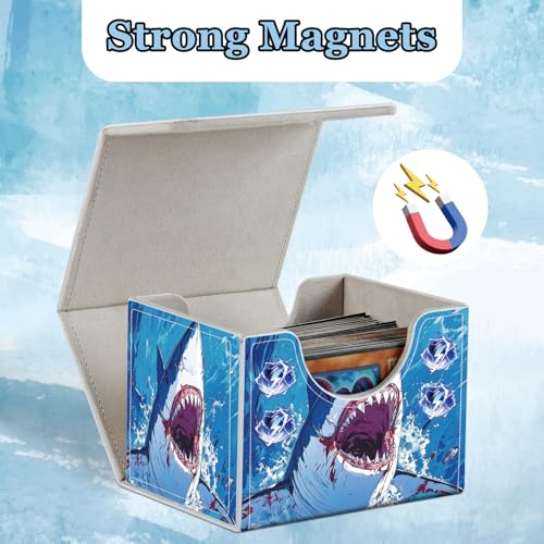Commander Deck Box for Trading Cards - Fits 100+ Double Sleeved Cards, PU Leather MTG TCG Storage Case with Strong Magnetic Closure, Great White Shark - color: Great White Shark