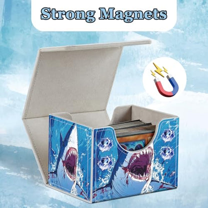 Commander Deck Box for Trading Cards - Fits 100+ Double Sleeved Cards, PU Leather MTG TCG Storage Case with Strong Magnetic Closure, Great White Shark - color: Great White Shark