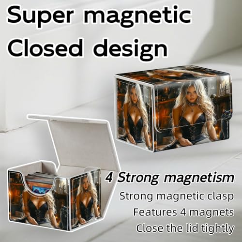 Trading Card Storage Box, Holds 100+ for MTG Cards, Premium PU Leather with Magnetic Closure, Woman With Black Cat Reading Durable Deck Box for Magic the Gathering, Trading Card Games - color: Woman With Black Cat Reading